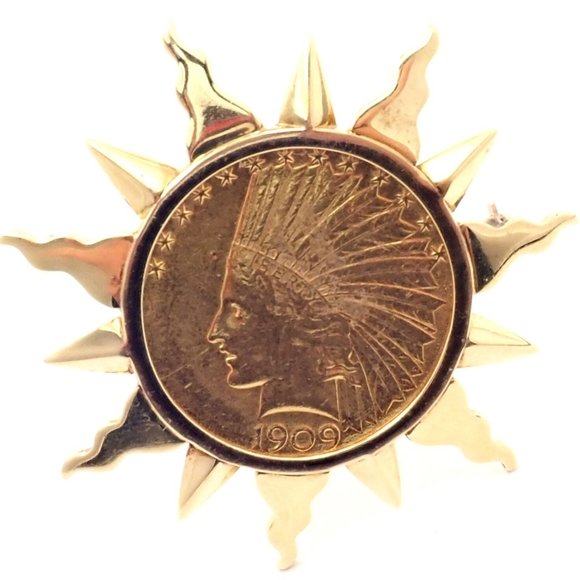 Authentic! Verdura 18k Yellow Gold 22k Yellow Gold $10 US Coin Pin Brooch - Picture 1 of 9